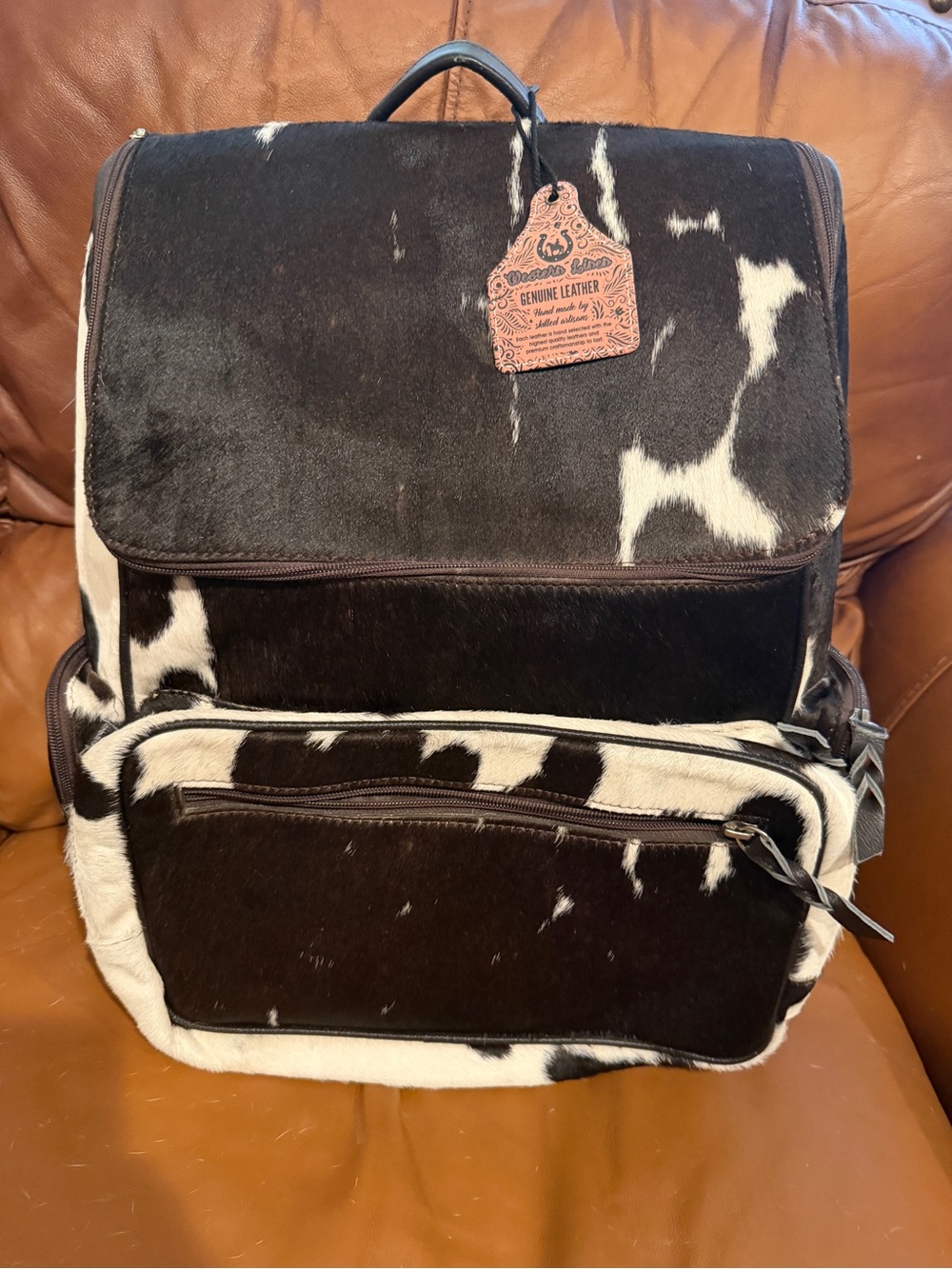NWT! Genuine Black & White Cowhide Backpack - large size!